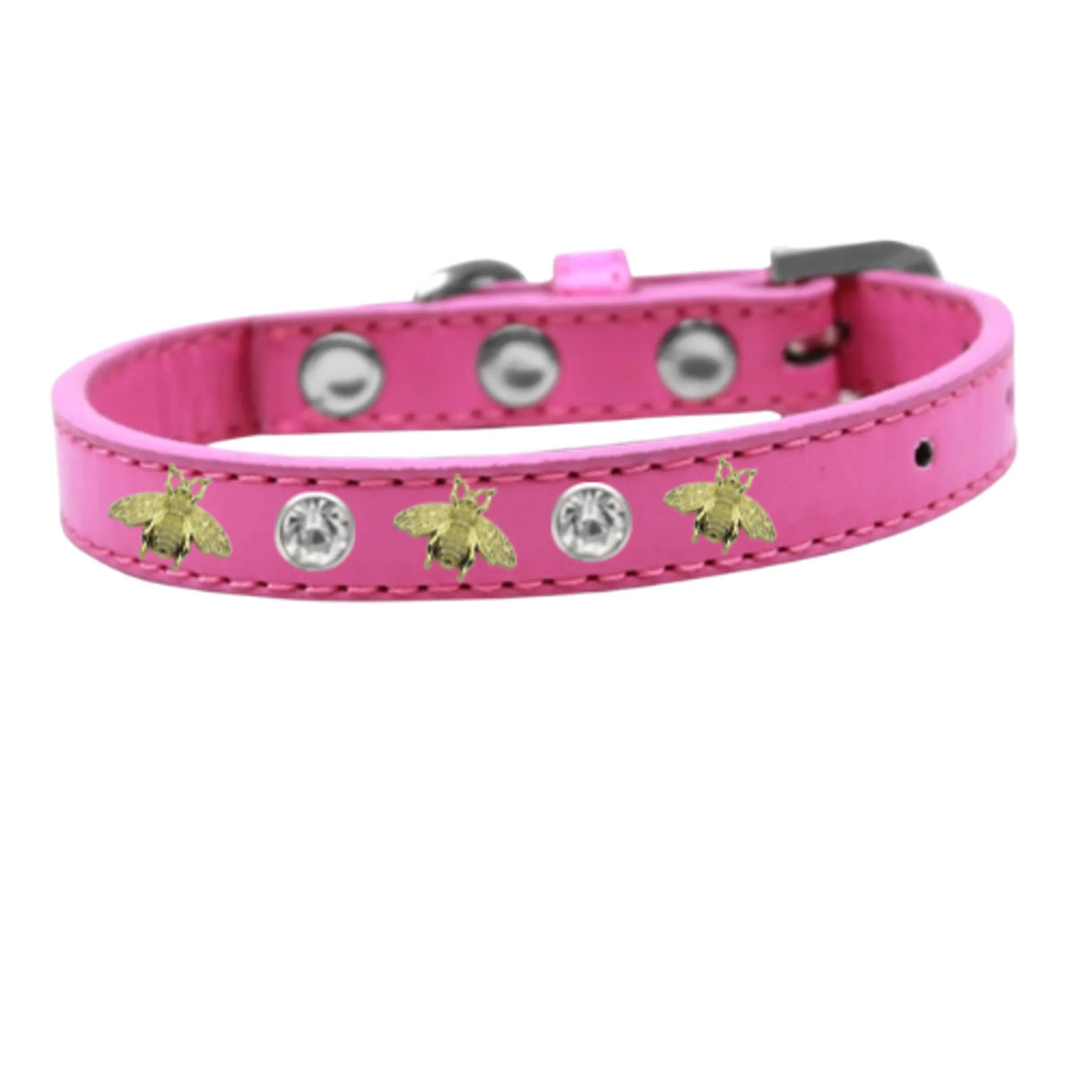 Studded Bee Dog Collar – Rhinestone Vegan Leather Style