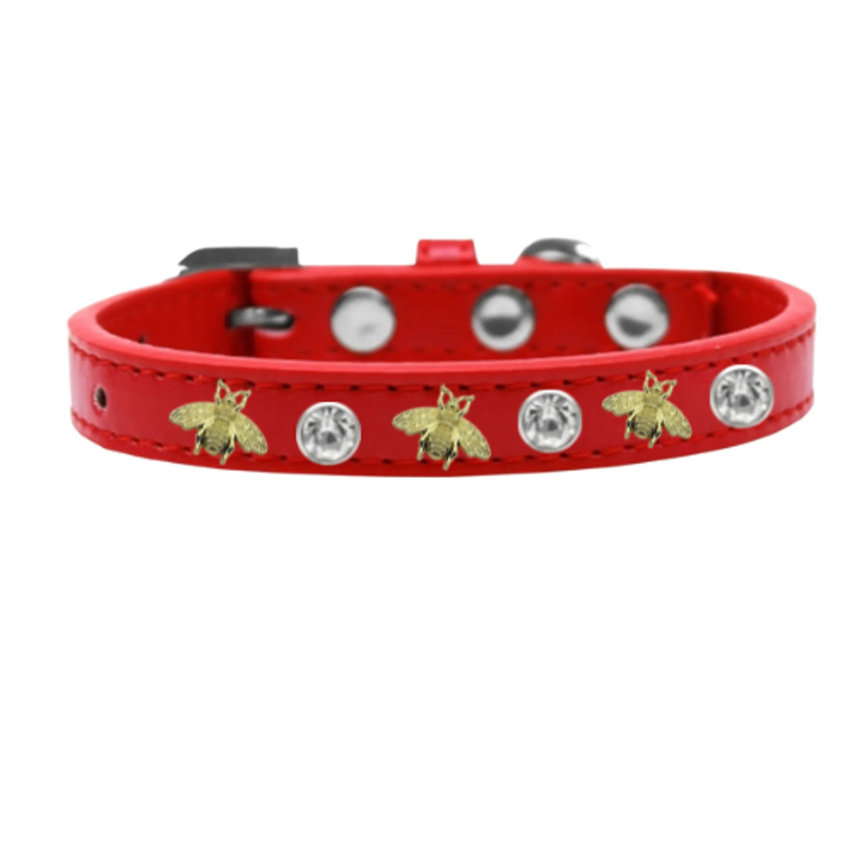 Studded Bee Dog Collar – Rhinestone Vegan Leather Style