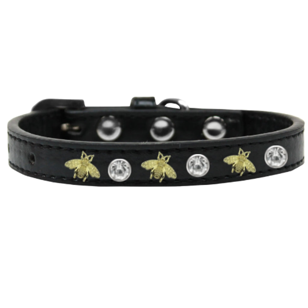 Studded Bee Dog Collar – Rhinestone Vegan Leather Style