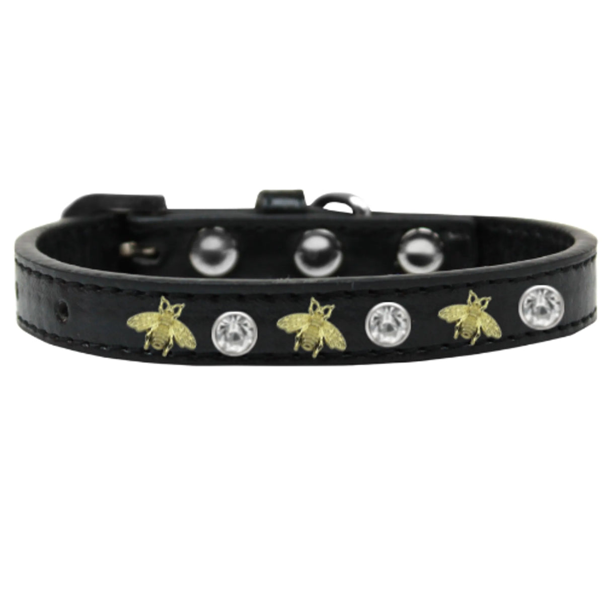 Studded Bee Dog Collar – Rhinestone Vegan Leather Style