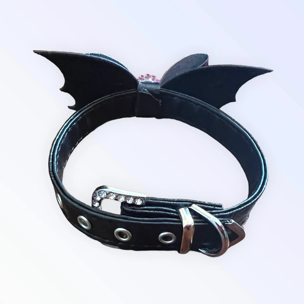 Bat Wing Bow Dog Collar – Purple Rhinestone Statement Style