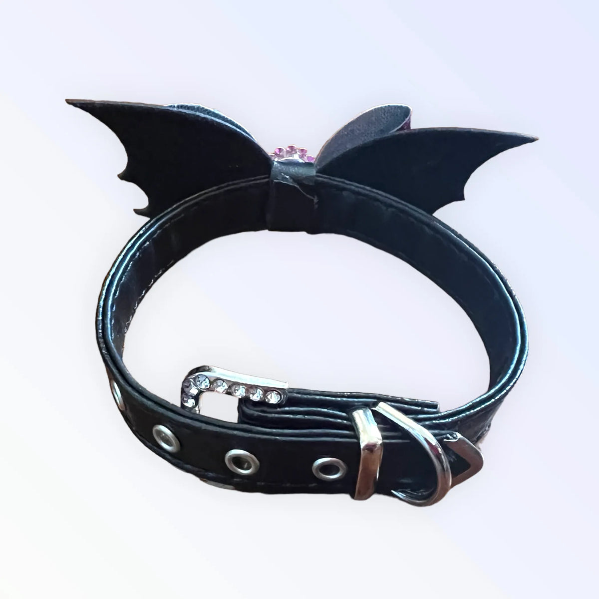 Bat Wing Bow Dog Collar – Purple Rhinestone Statement Style