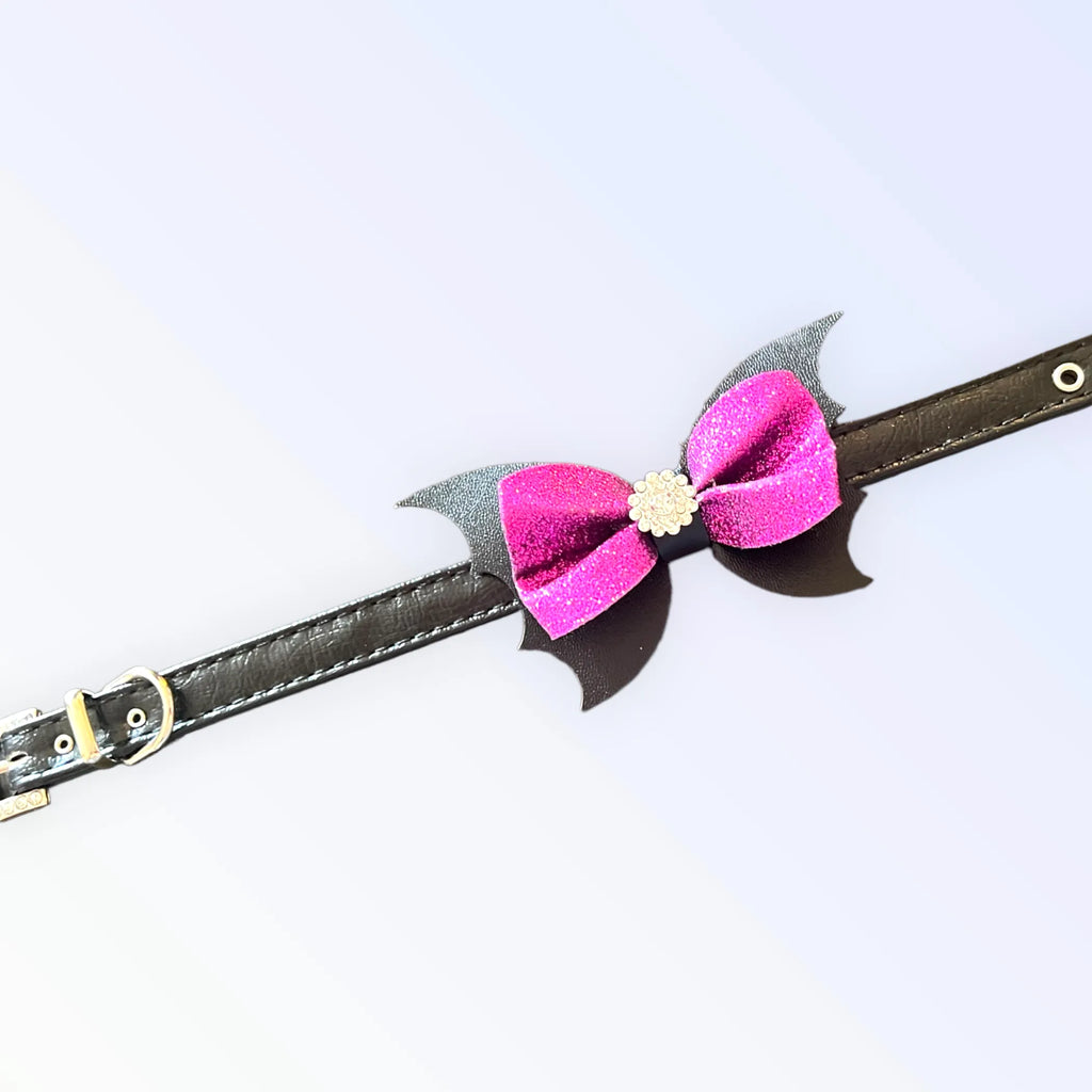 Bat Wing Bow Dog Collar – Purple Rhinestone Statement Style