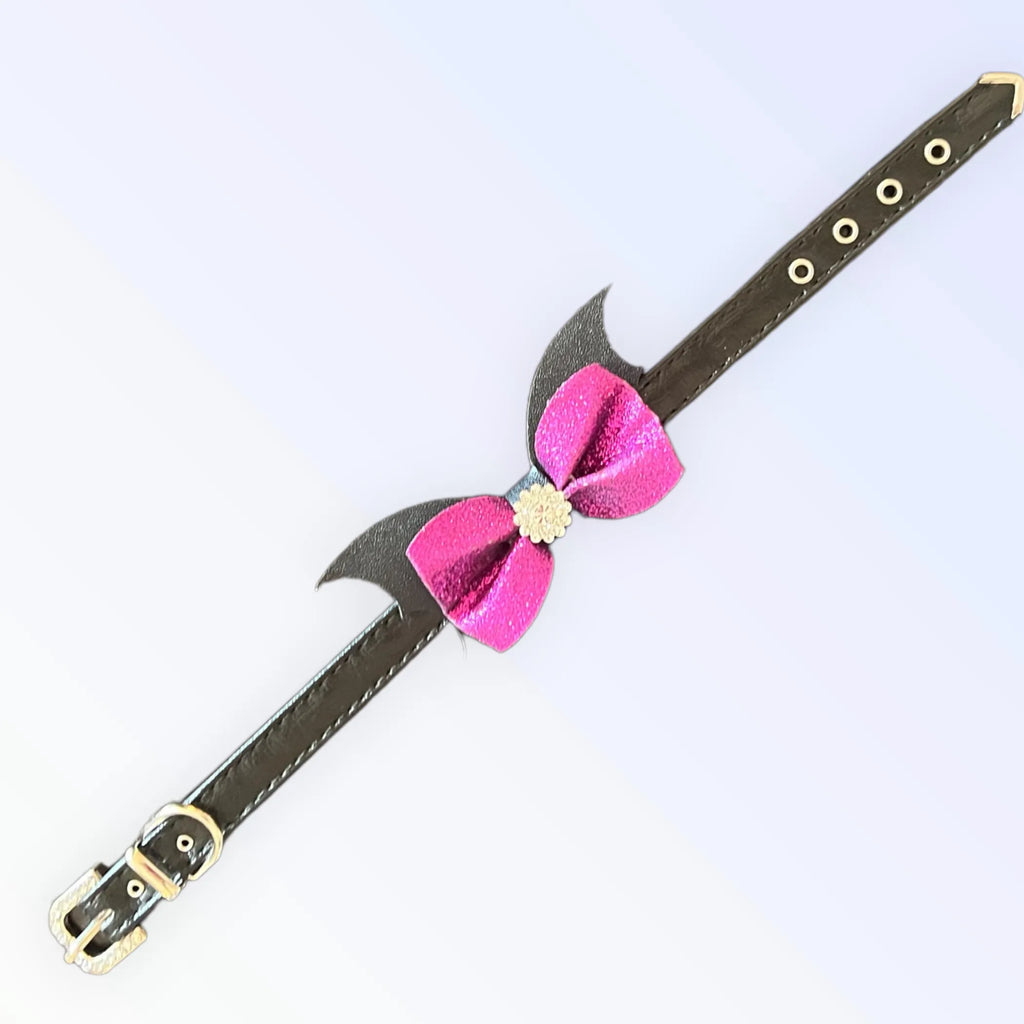 Bat Wing Bow Dog Collar – Purple Rhinestone Statement Style