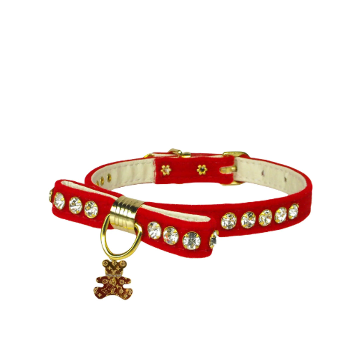 Velvet Bow Bear Charm Dog Collar – Crystal Studded Boutique Style