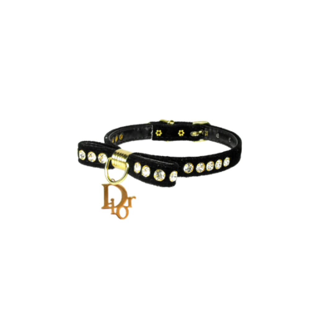 Velvet Bow Crystal Dog Collar – Elegant Charm Boutique Style