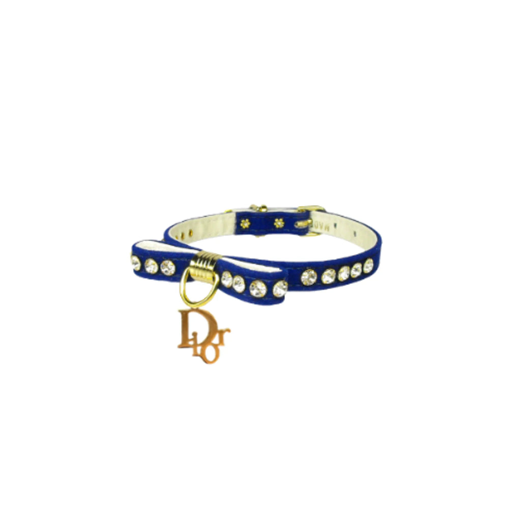 Velvet Bow Crystal Dog Collar – Elegant Charm Boutique Style