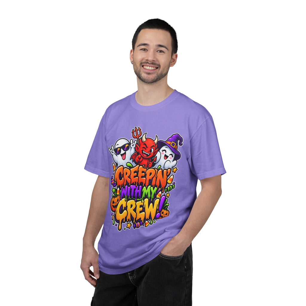 Creepin’ With My Crew Halloween T-Shirt – Colorful Funny Ghost & Devil Graphic Tee