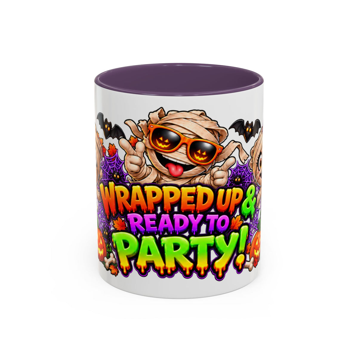 Wrapped Up & Ready to Party White Mug – Funny Mummies & Spooky Party Design