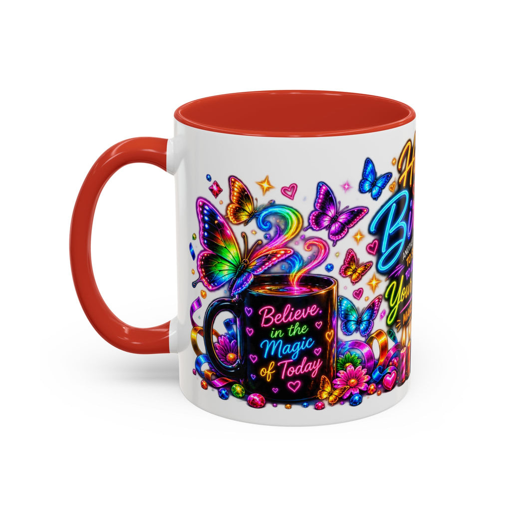 Birthday Coffee Mug – Colorful "Happy Birthday" Gift Mug with Butterflies & Candles