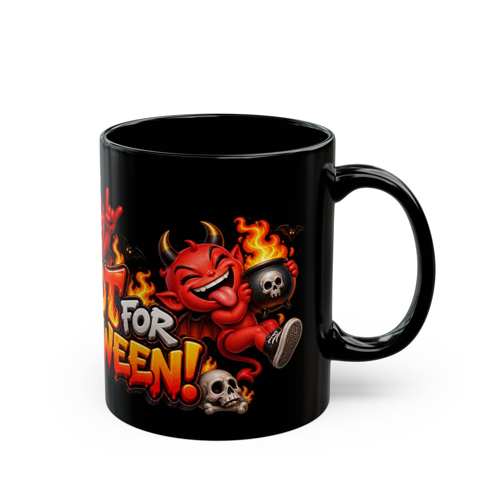 Too Hot for Halloween Black Mug – Funny Devils, Flames & Spooky Design