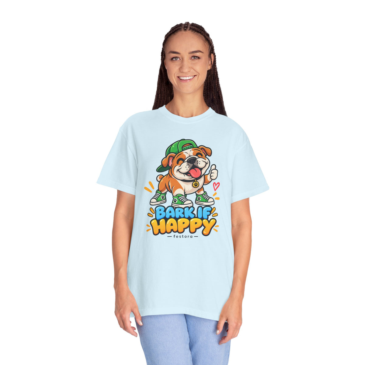 Bark If Happy – Cute Bulldog Graphic T-Shirt