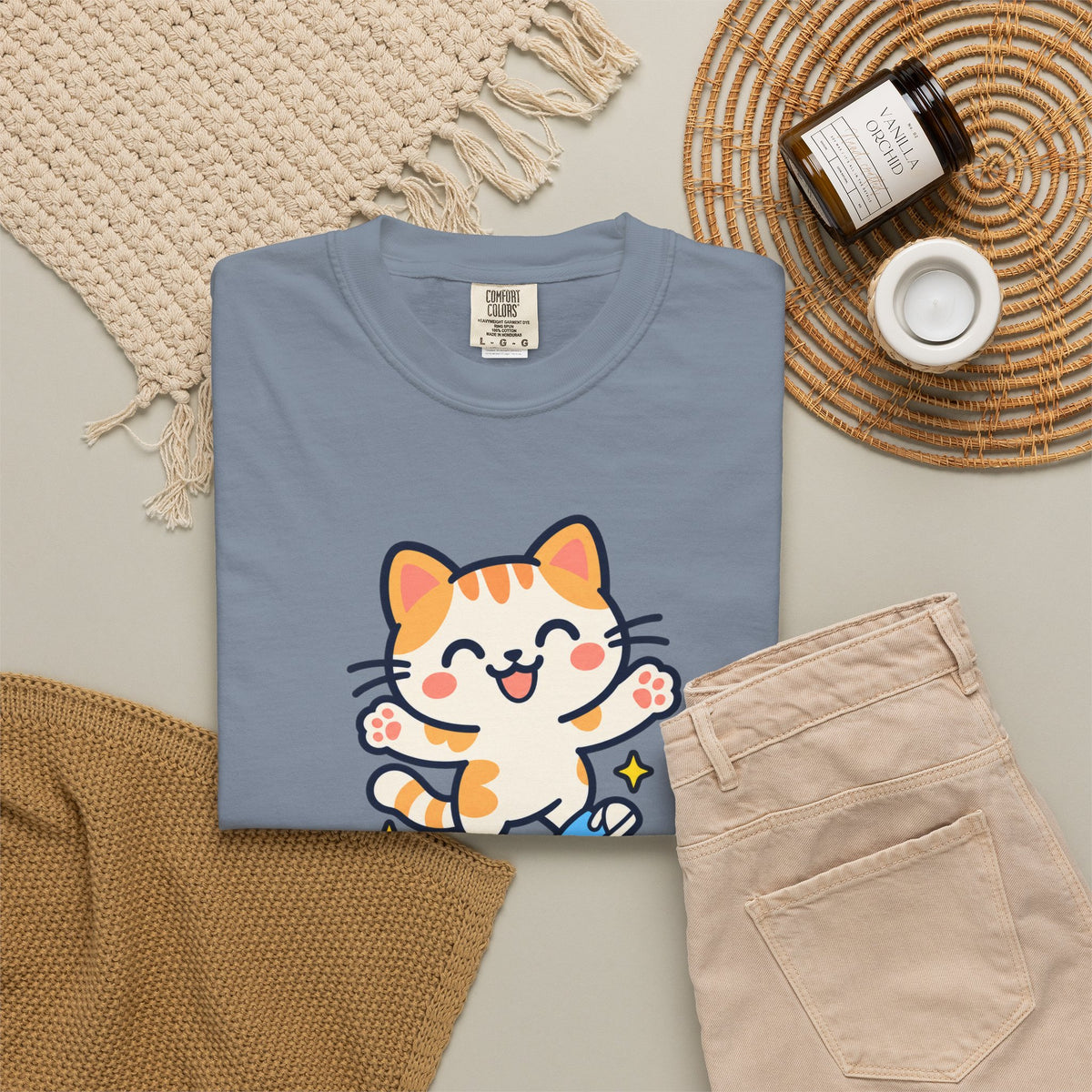 Stay Pawsitive – Cute Happy Cat Graphic T-Shirt