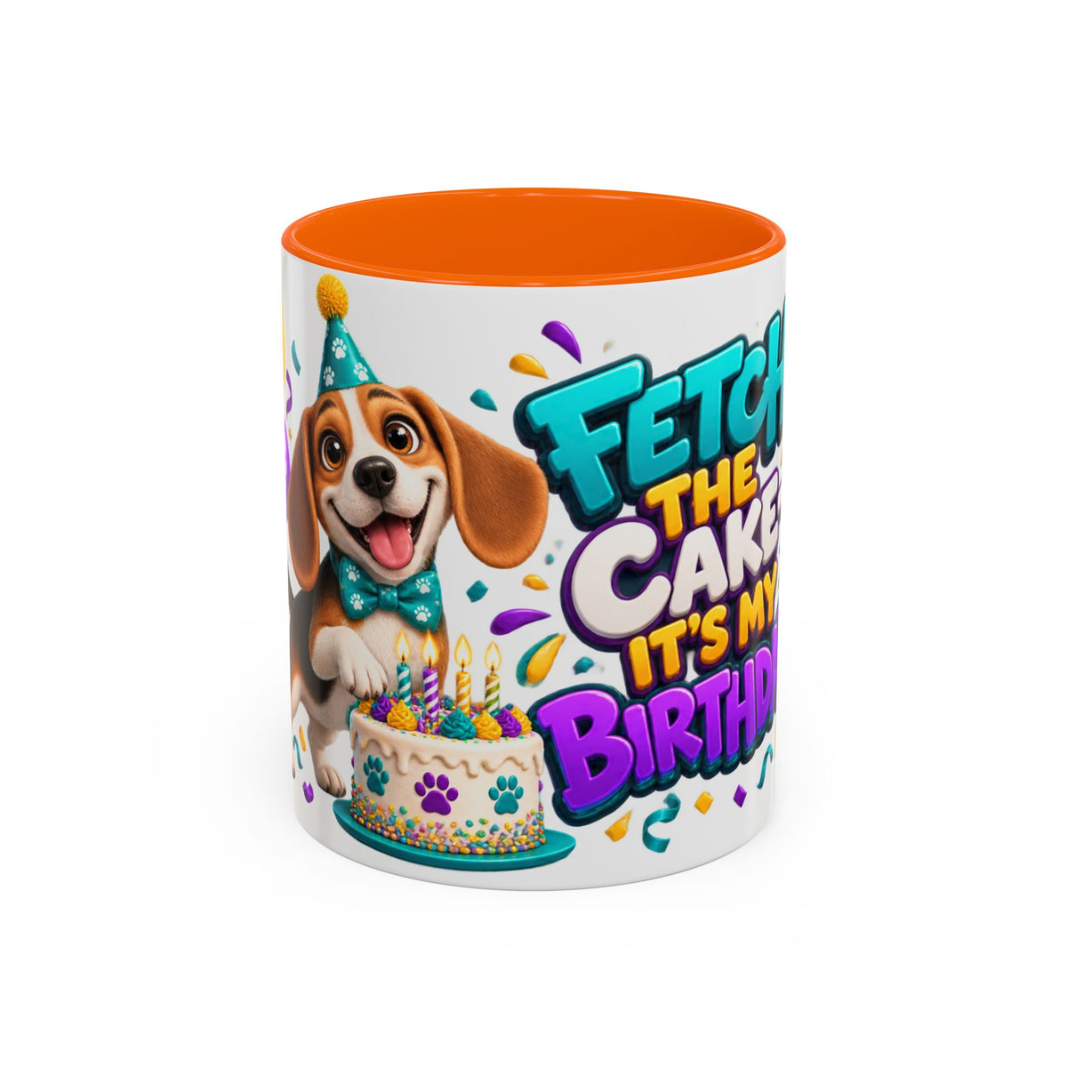 Beagle Birthday Mug – Fetch the Cake White Ceramic Coffee Cup