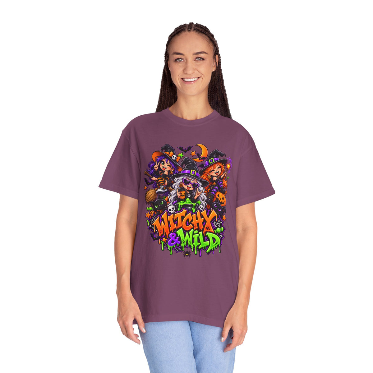 Witchy & Wild – Halloween Witch Crew Graphic T-Shirt