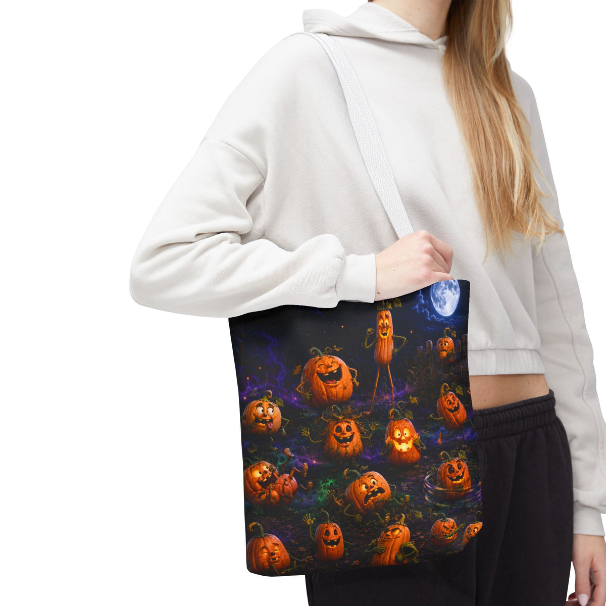 Halloween Pumpkin Patch Tote Bag — Spooky Jack-o'-Lantern All-Over Print