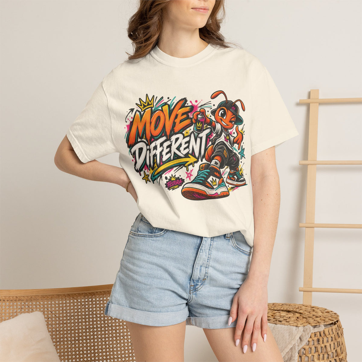 Move Different Graphic T-Shirt — Streetwear Skate Ant Mascot Design
