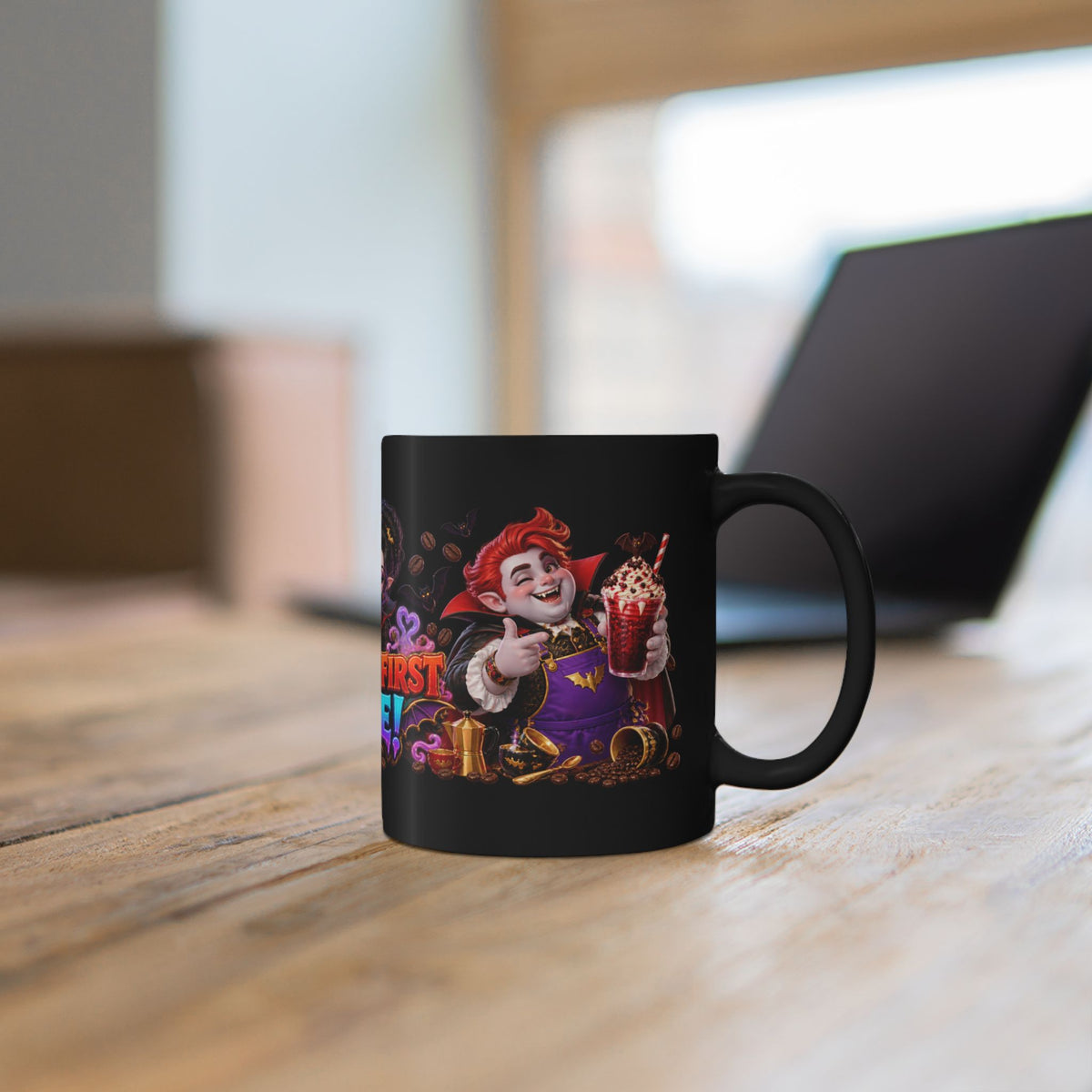 Love at First Bite Vampire Barista Halloween Black Mug