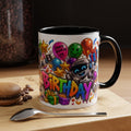 Birthday Robot Coffee Mug — Colorful Happy Birthday Accent Mug (11oz)