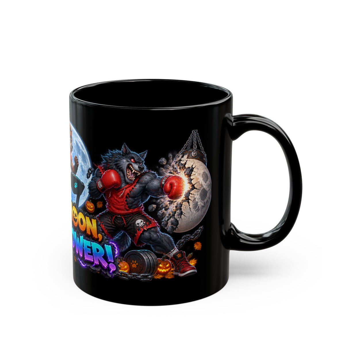 Full Moon Full Power Werewolf Gym Halloween Black Mug