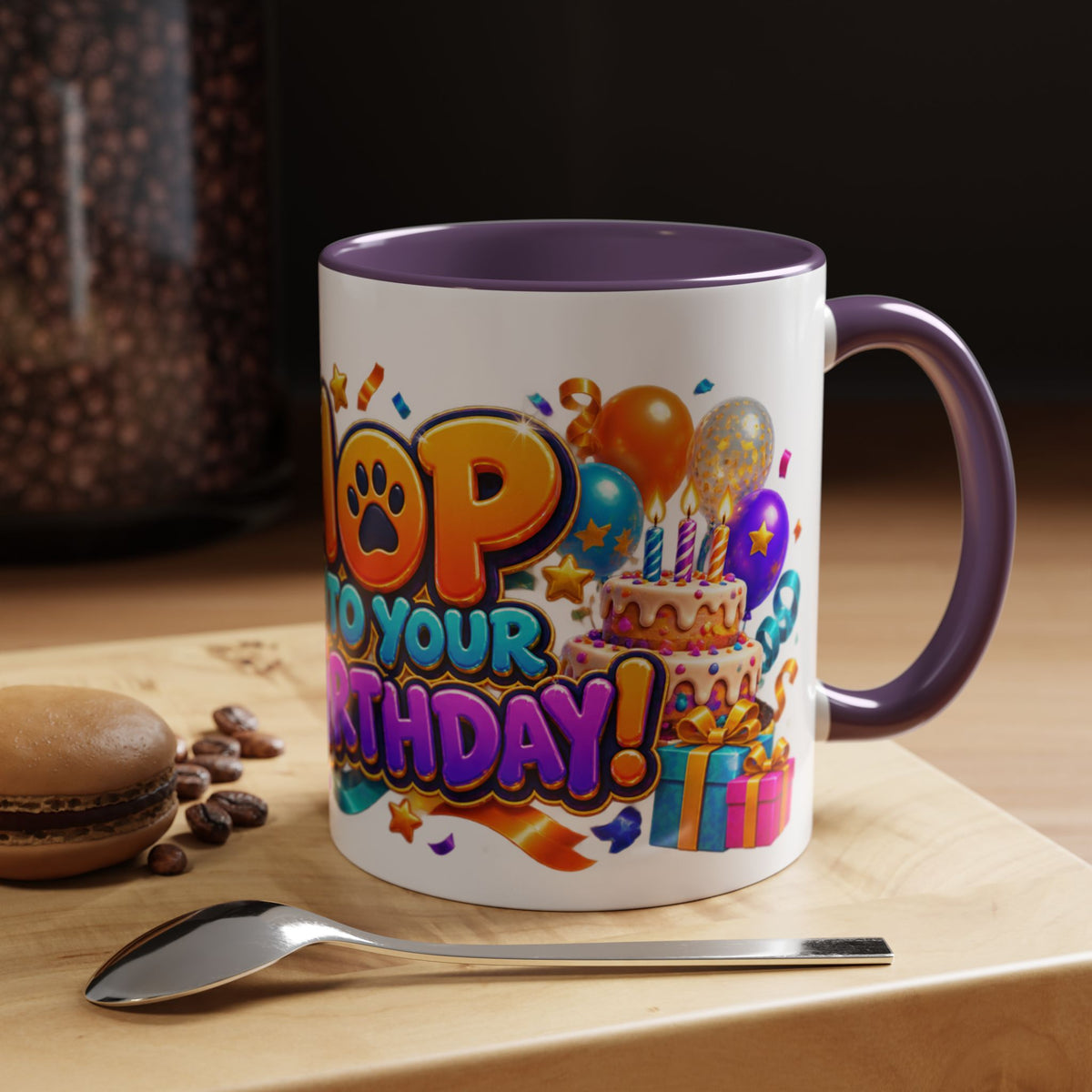 Hop Into Your Birthday White Mug – Cute Kangaroo Birthday Cup, Colorful Fun Party Gift