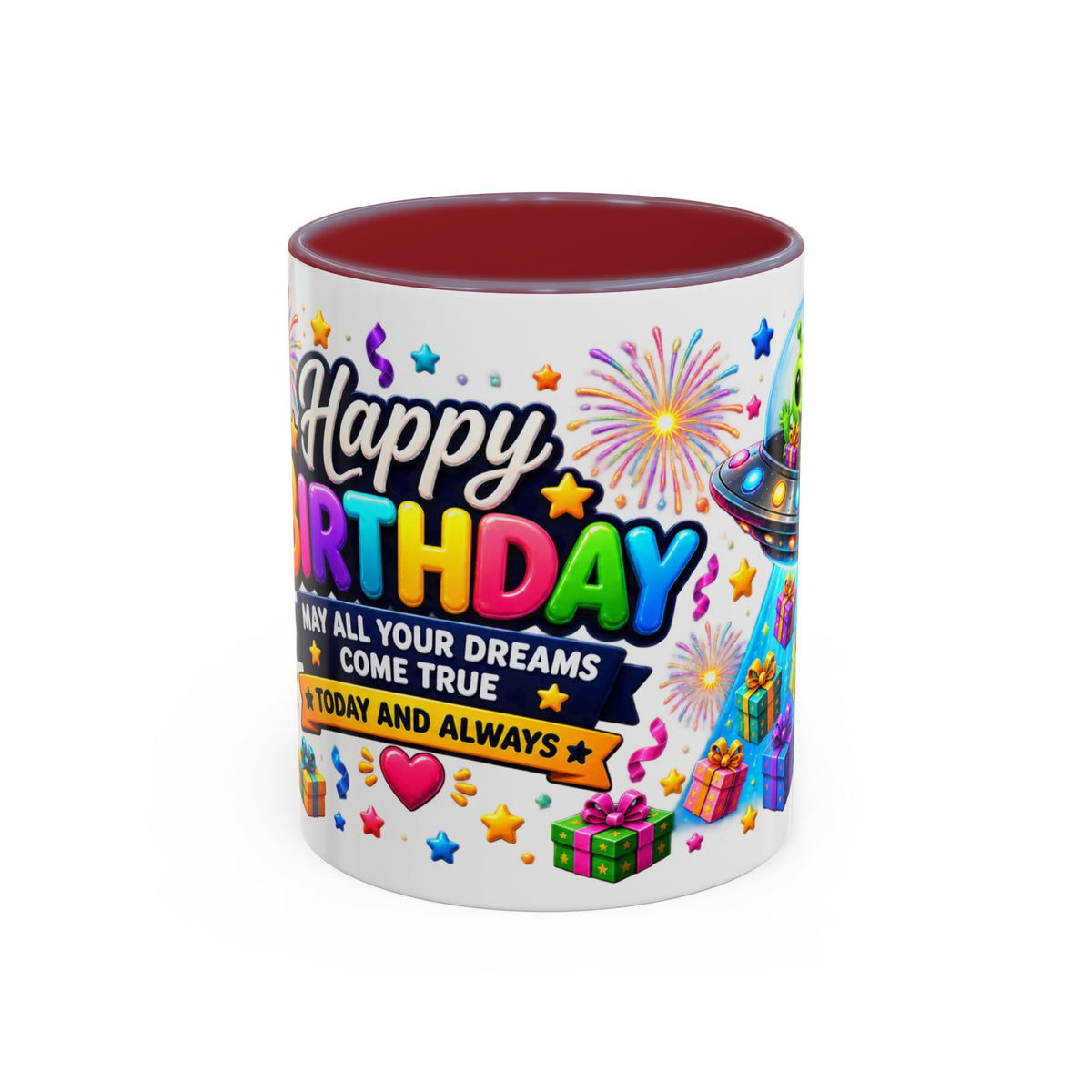 Happy Birthday Alien Coffee Mug — Colorful Galactic Birthday Wishes