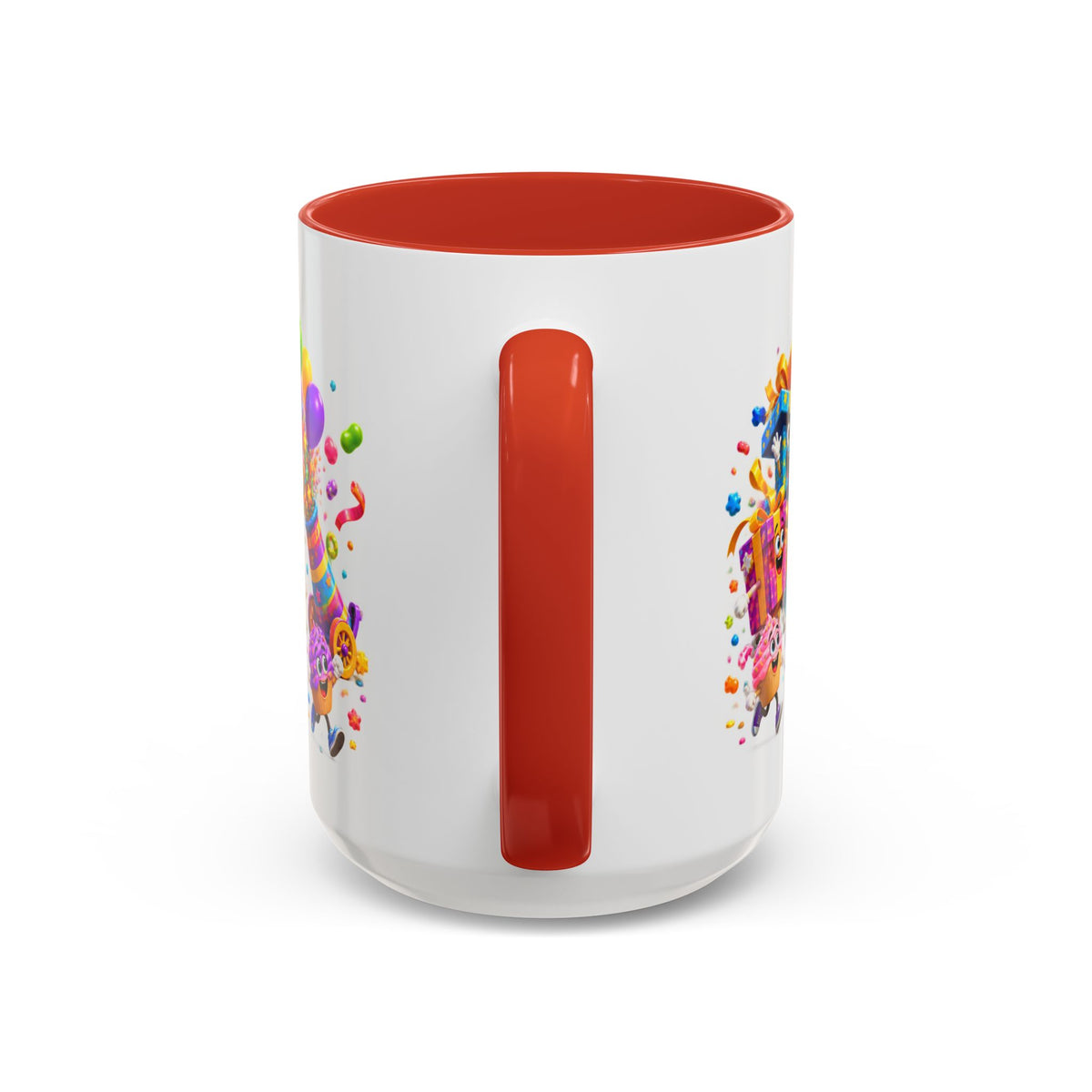 Birthday Party Coffee Mug – Colorful Happy Birthday Cake & Balloon Design (11/15oz Accent Mug)