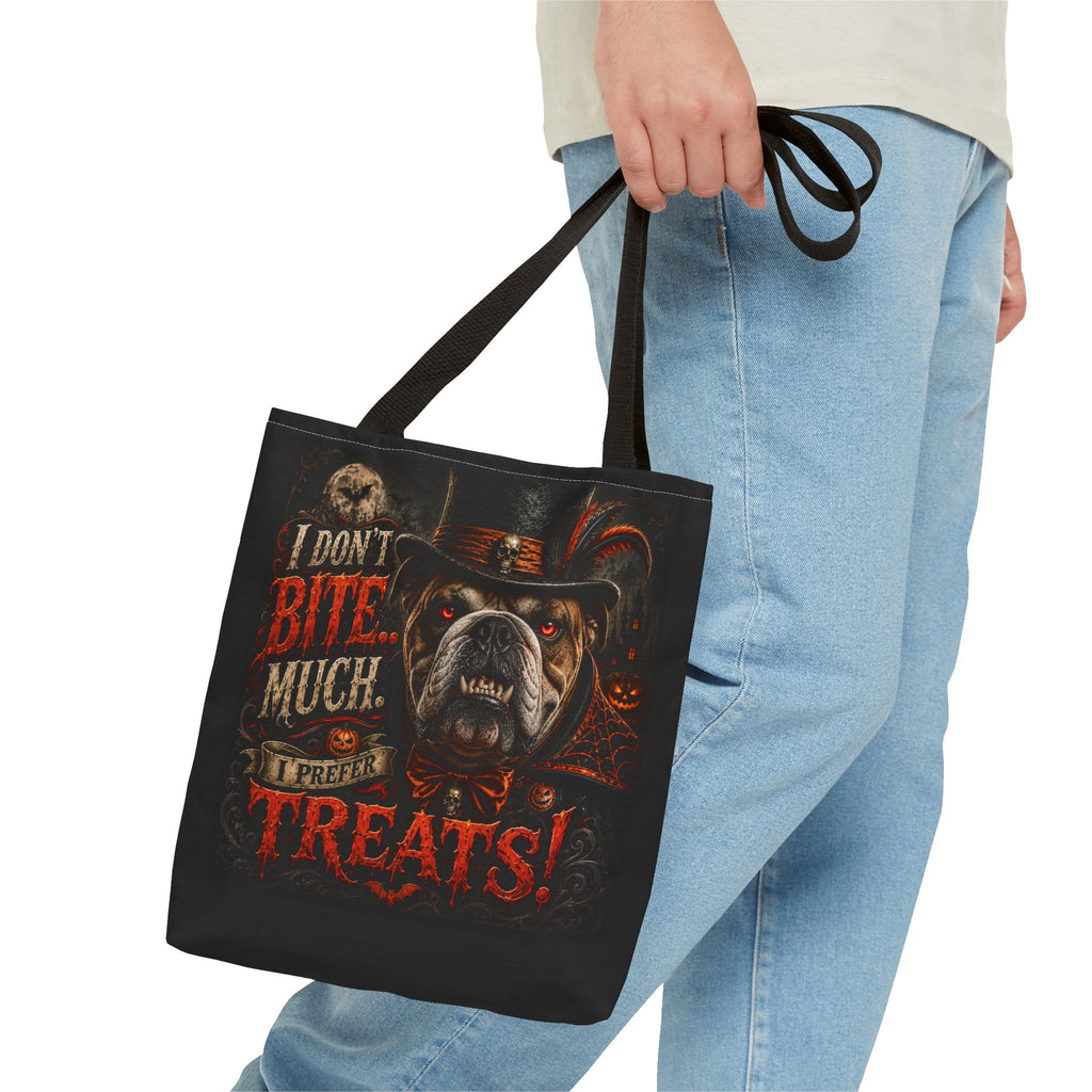 Halloween Bulldog Tote Bag - "I Don't Bite Much, I Prefer Treats!" Candy Bag