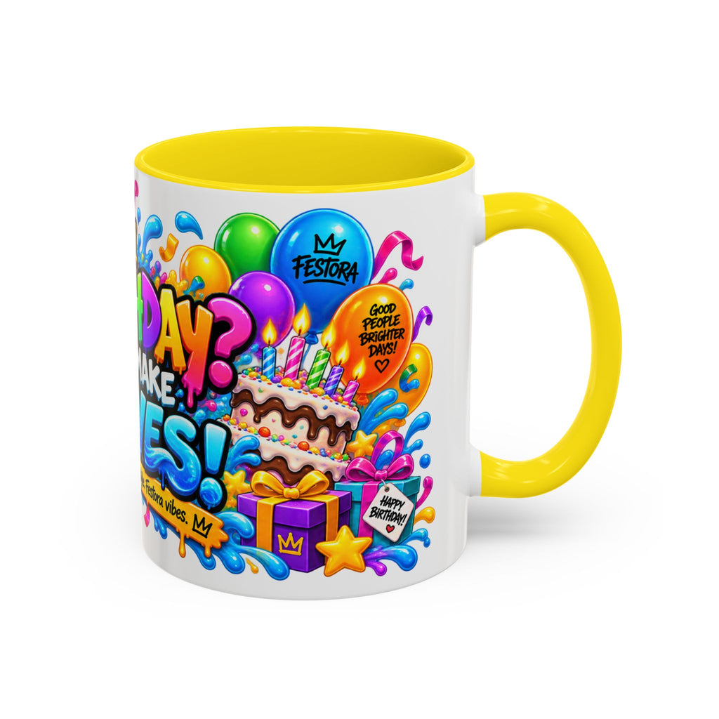 BIRTHDAY? LET’S MAKE WAVES! White Ceramic Mug – Funny Shark Birthday Coffee Cup – Original FestoraShop Design