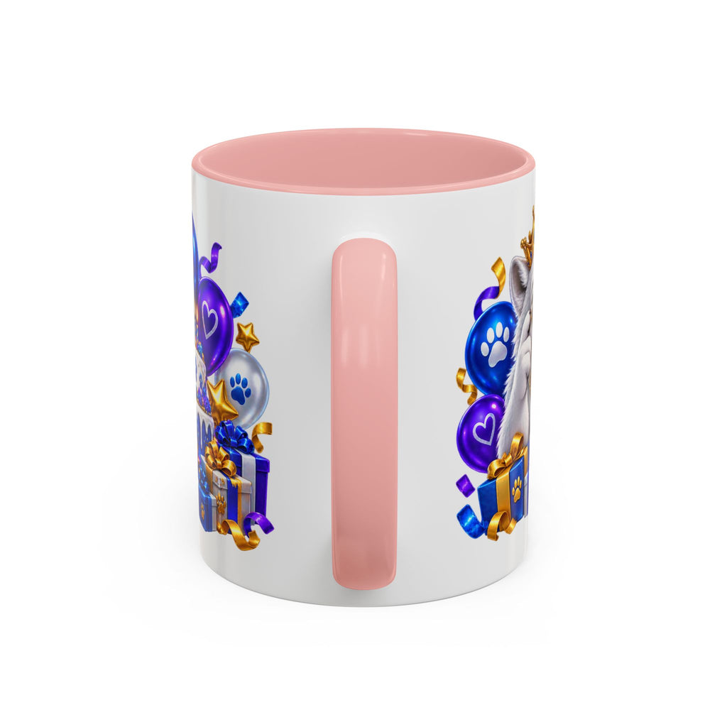 White Wolf Happy Birthday Mug – Blue Purple & Gold Birthday Gift – FestoraShop White Coffee Mug