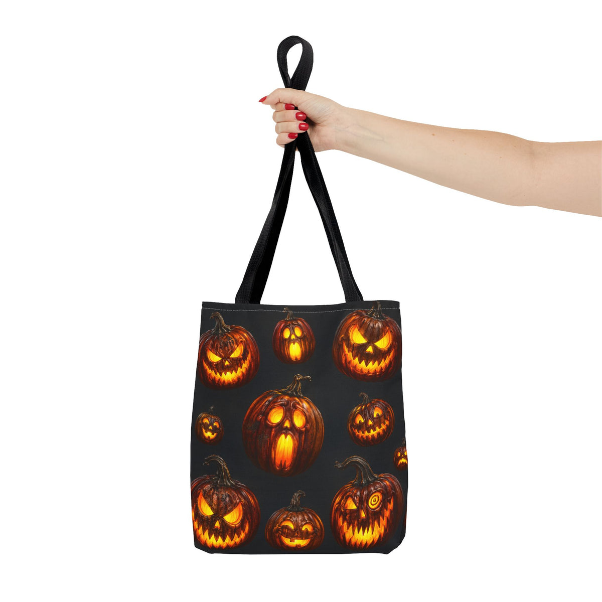 Halloween Jack-o'-Lantern Tote Bag — Spooky Pumpkin All-Over Print Trick-or-Treat Tote