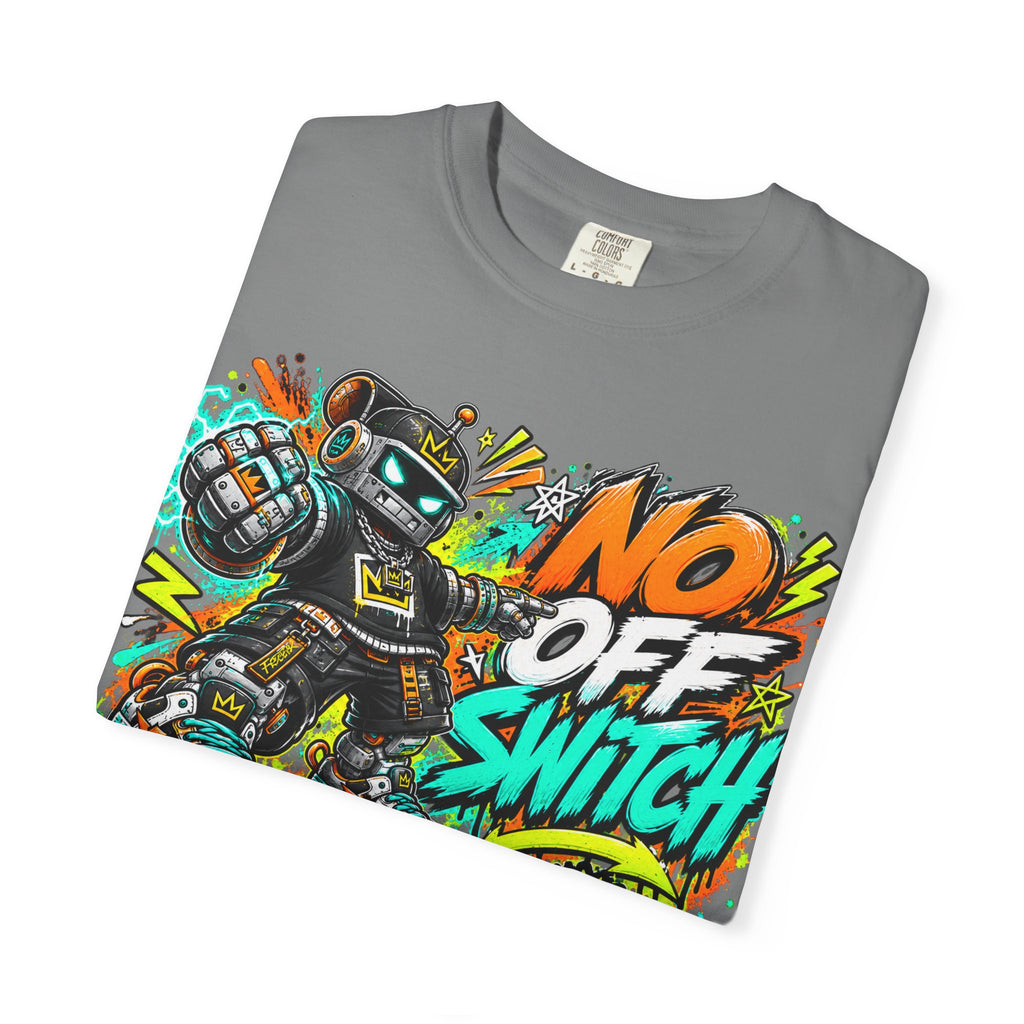 No Off Switch Robot Graphic T-Shirt — Bold Retro Streetwear Design