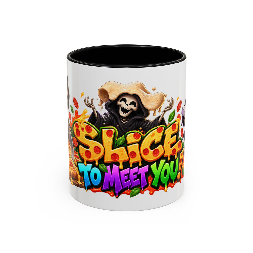 Slice to Meet You Funny Grim Reaper Pizza Halloween White Mug