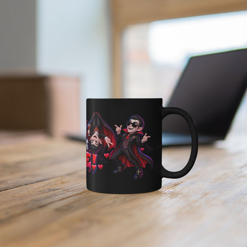 Love at First Bite Funny Vampire Halloween Black Mug