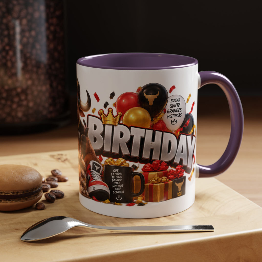 Happy Birthday Bull Mug – Colorful 3D Birthday Gift – White Coffee Mug