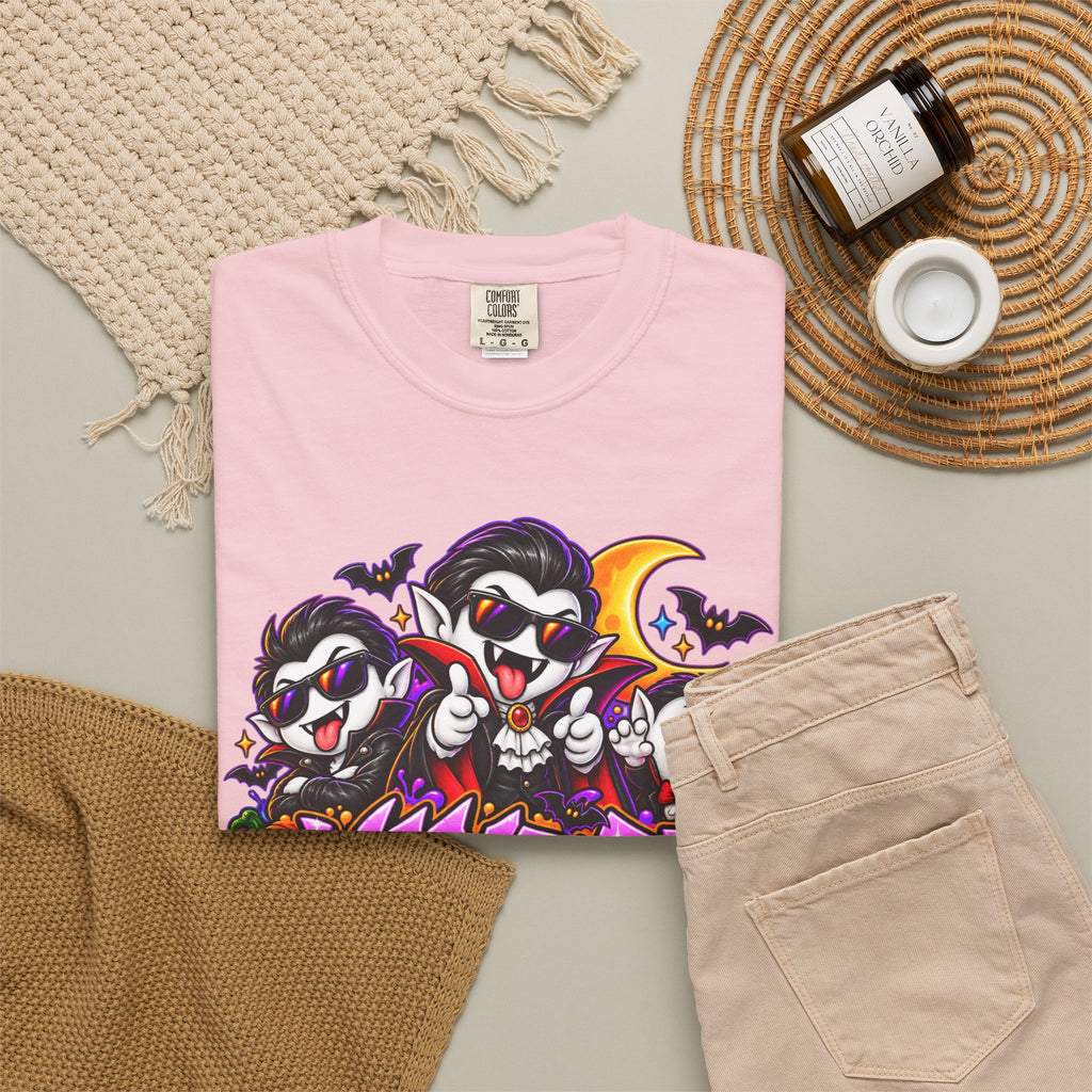 Neon Vampire Vibes Halloween Unisex Garment-Dyed T-Shirt Featuring a Cool Festora Vampire Crew