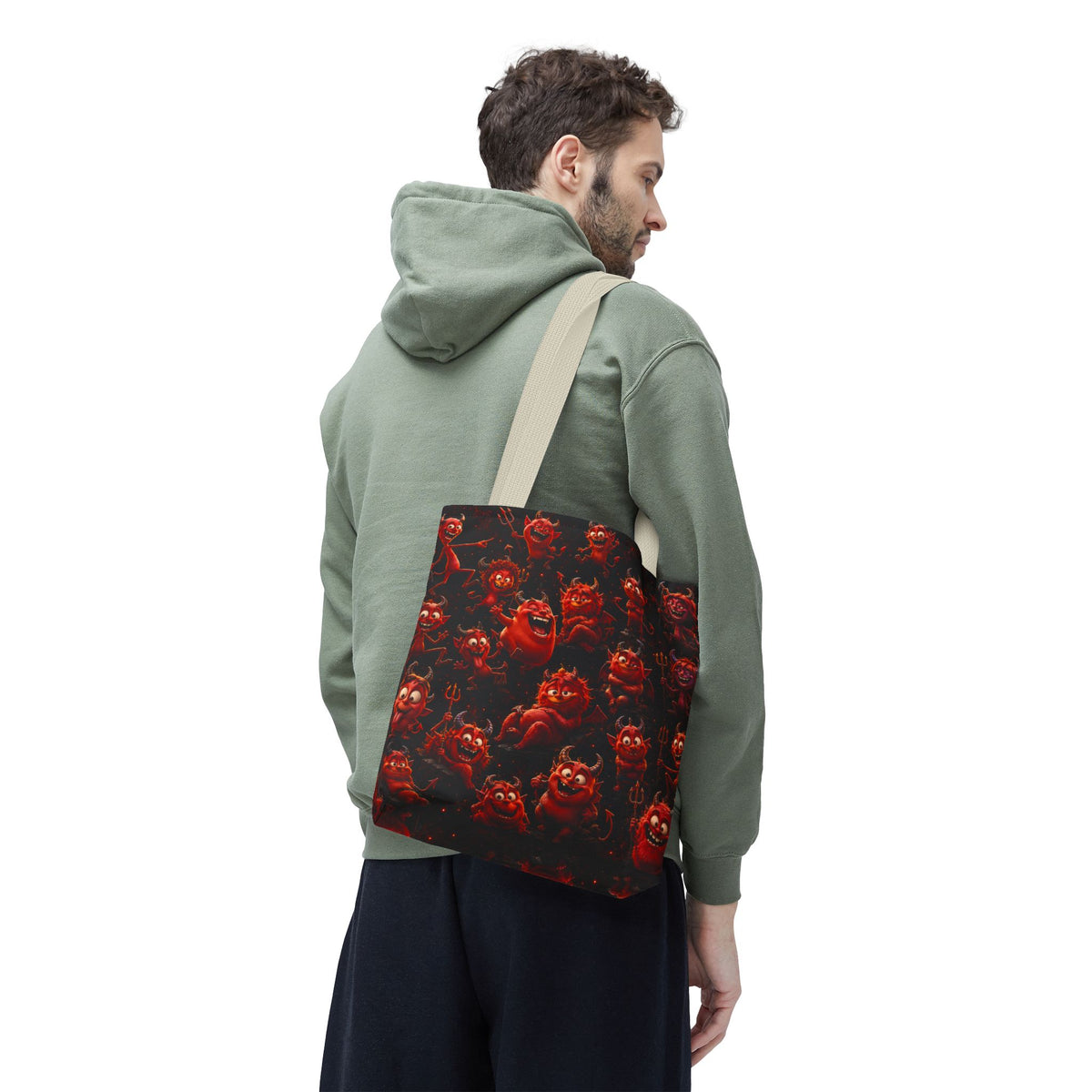 Funny Red Devils Tote Bag - Cute Mischievous Demon All-Over Print