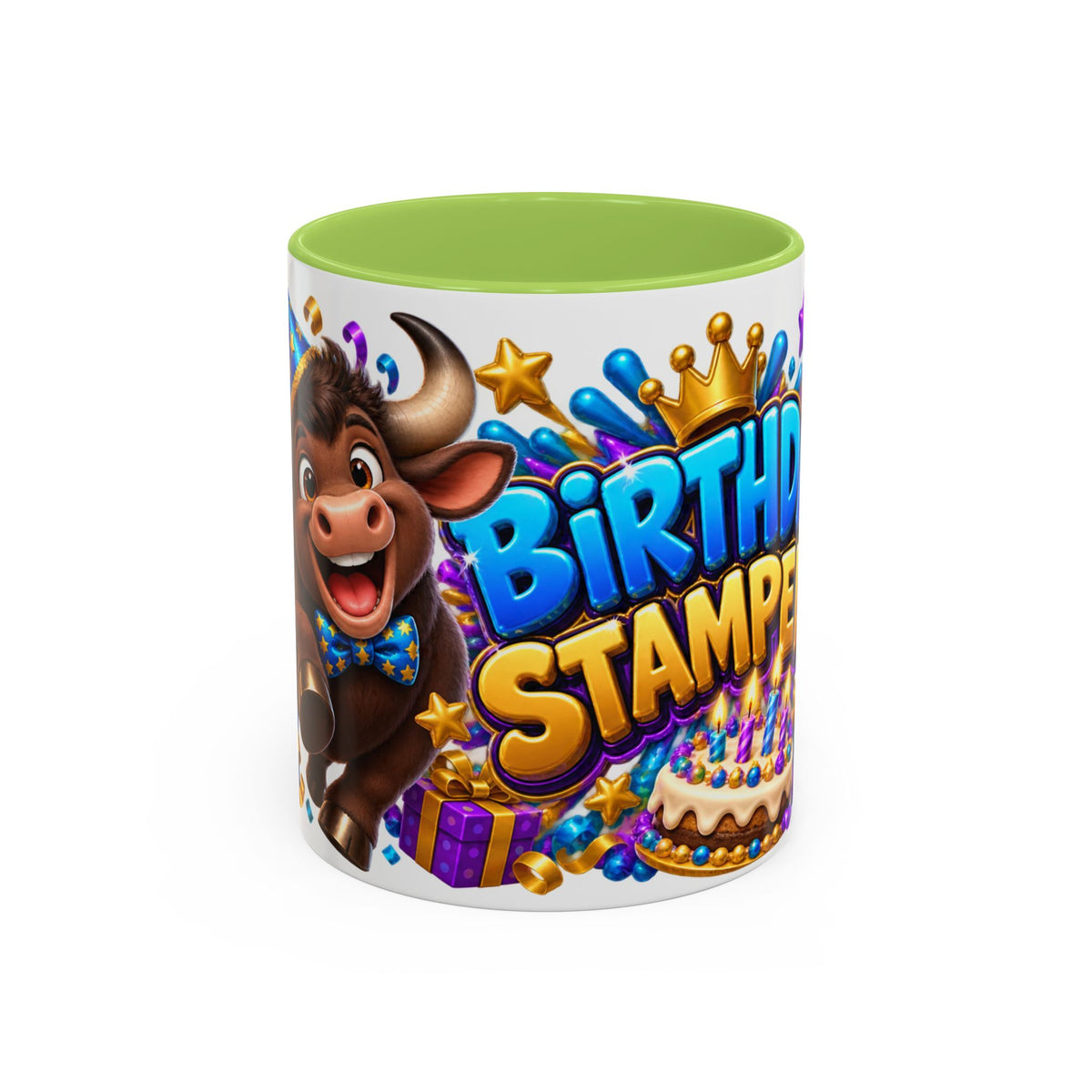Birthday Stampede White Mug – Cute Buffalo Birthday Cup, Colorful Fun Party Gift