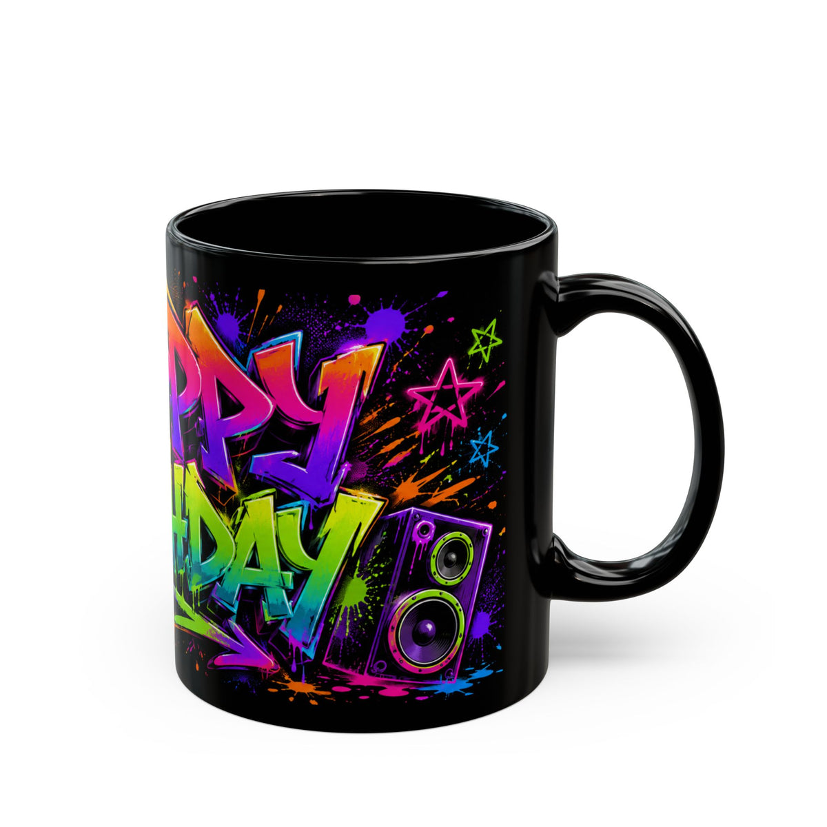 Happy Birthday Graffiti Mug — Colorful Urban Birthday Coffee Cup (11oz/15oz)