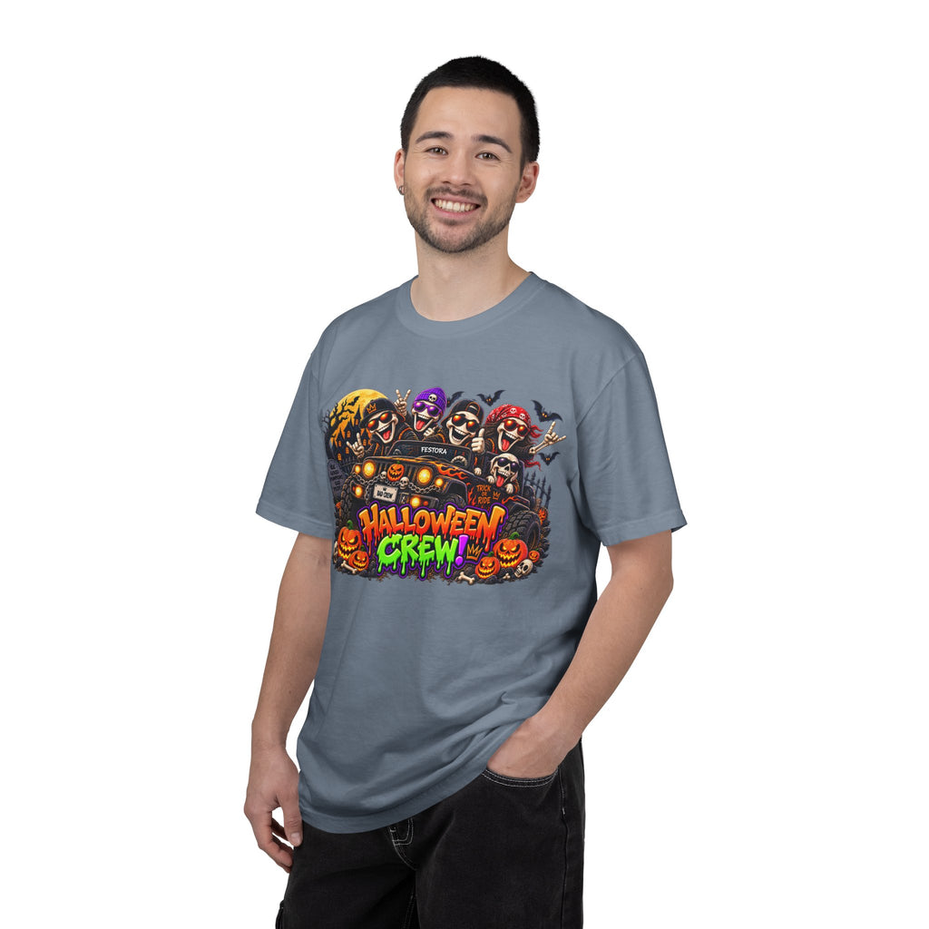 Halloween Crew T-Shirt – Skeleton Jeep Spooky Graphic Tee