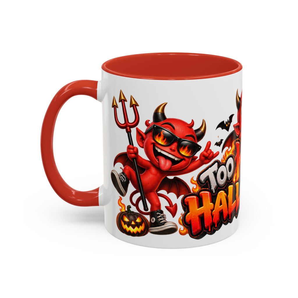 Too Hot for Halloween White Mug – Funny Devils, Flames & Spooky Design