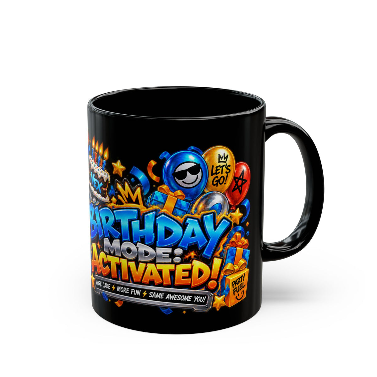 Birthday Mode Activated Black Mug – Festora Nex Robot Birthday Cup