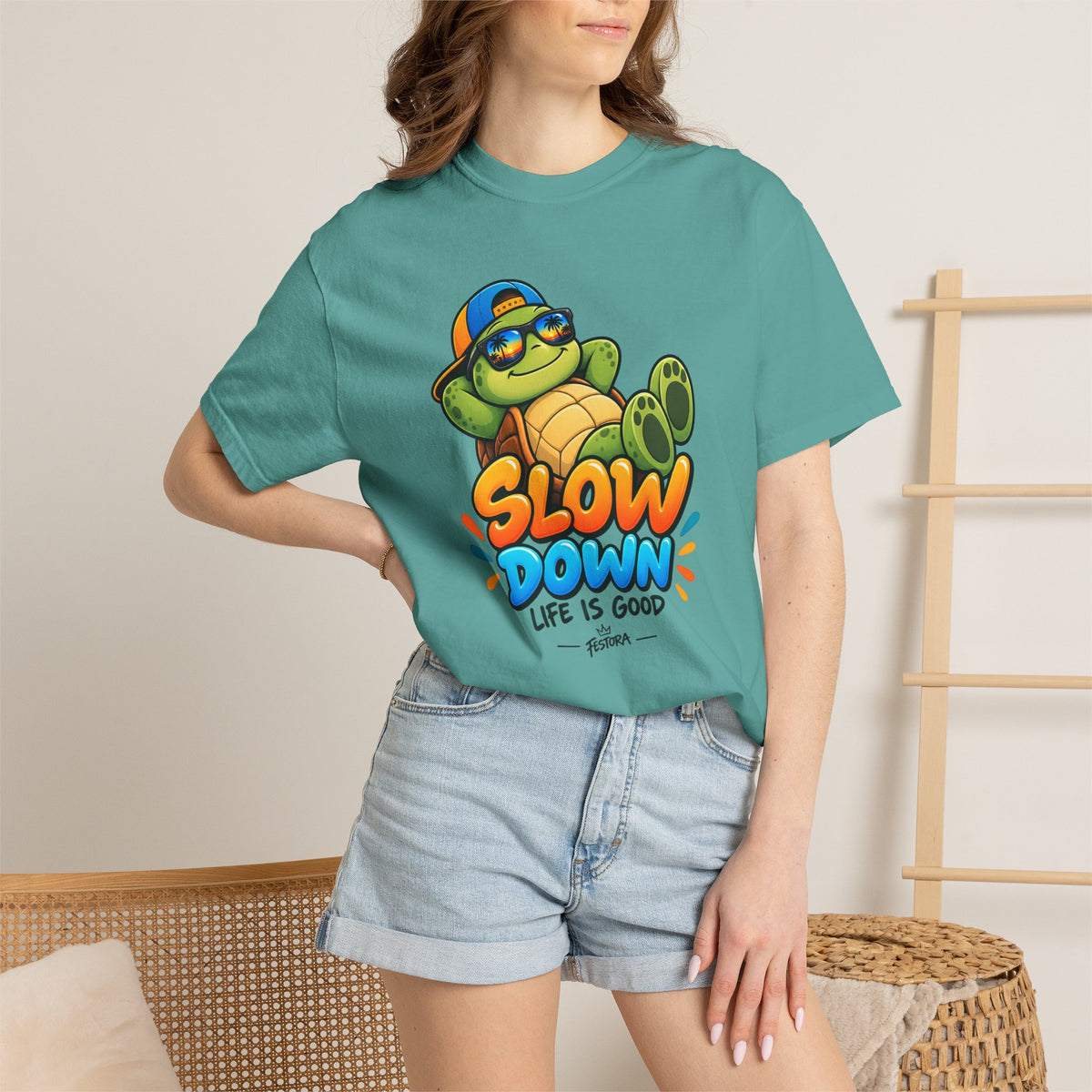 Slow Down, Life Is Good – Turtle Graphic T-Shirt | Festora Everyday