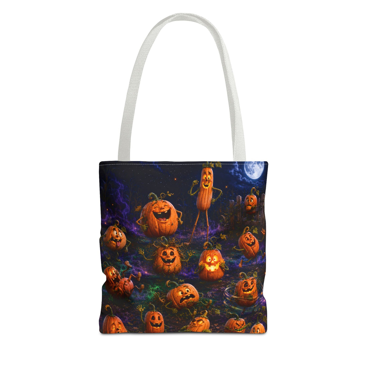 Halloween Pumpkin Patch Tote Bag — Spooky Jack-o'-Lantern All-Over Print