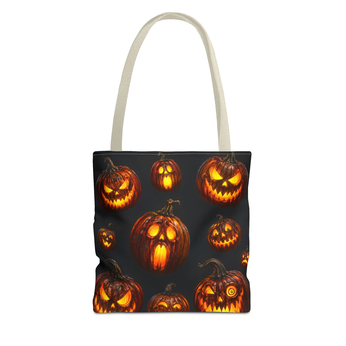 Halloween Jack-o'-Lantern Tote Bag — Spooky Pumpkin All-Over Print Trick-or-Treat Tote