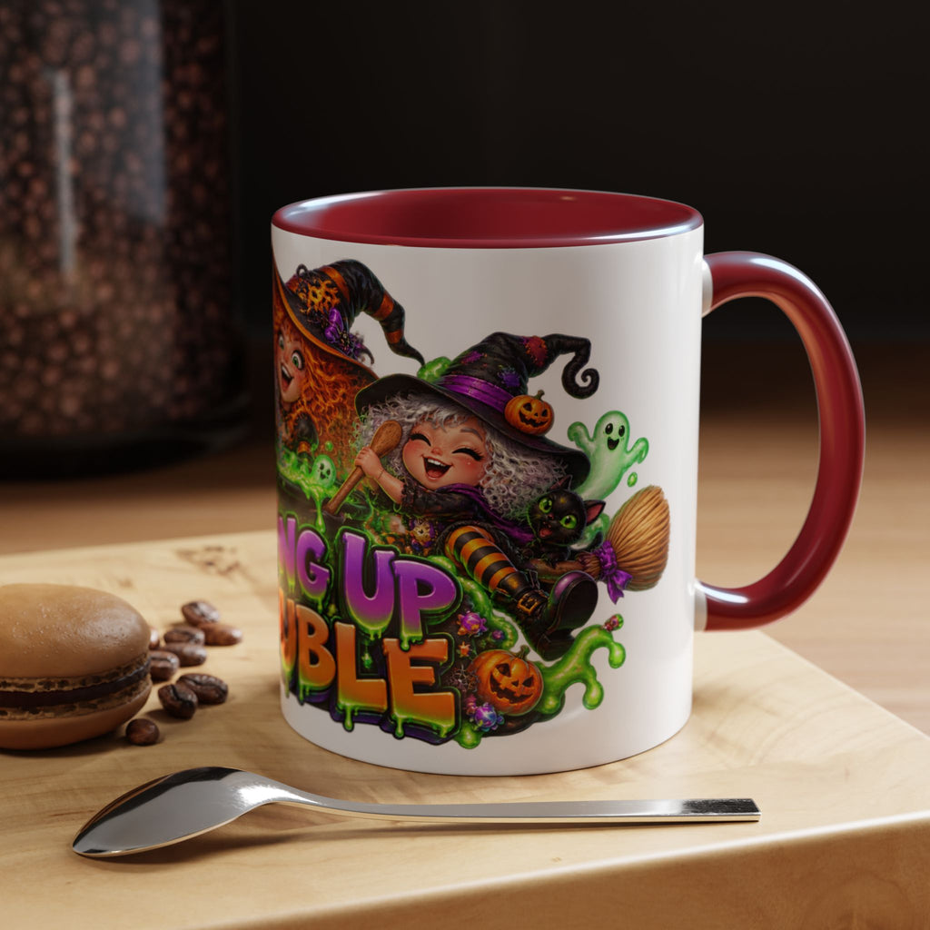 Brewing Up Trouble Witches Halloween White Mug