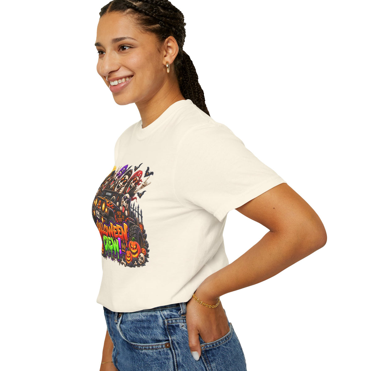 Halloween Crew T-Shirt – Skeleton Jeep Spooky Graphic Tee