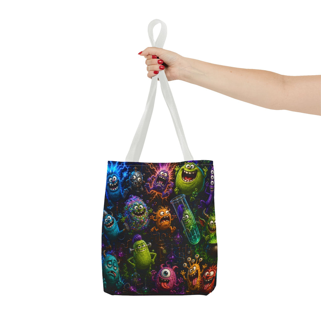 Mad Scientist Monsters Tote Bag – Colorful Laboratory Creature All-Over Print