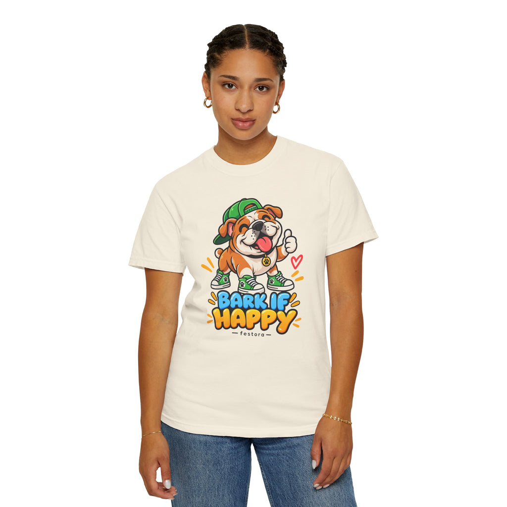 Bark If Happy – Cute Bulldog Graphic T-Shirt