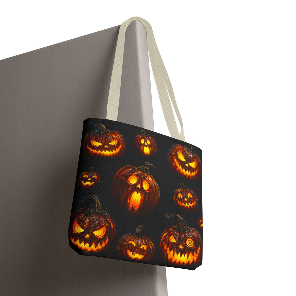 Halloween Jack-o'-Lantern Tote Bag — Spooky Pumpkin All-Over Print Trick-or-Treat Tote